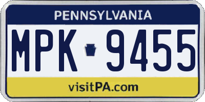 PA license plate MPK9455