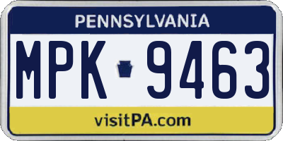 PA license plate MPK9463