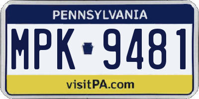 PA license plate MPK9481