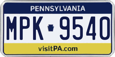 PA license plate MPK9540