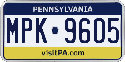 PA license plate MPK9605
