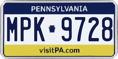 PA license plate MPK9728