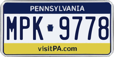 PA license plate MPK9778