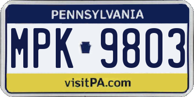 PA license plate MPK9803
