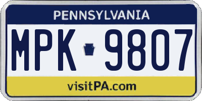 PA license plate MPK9807