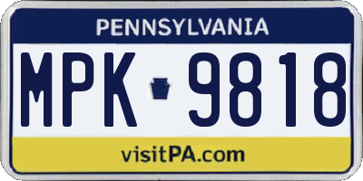 PA license plate MPK9818