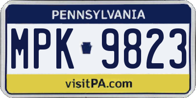 PA license plate MPK9823