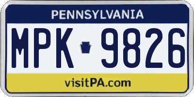 PA license plate MPK9826
