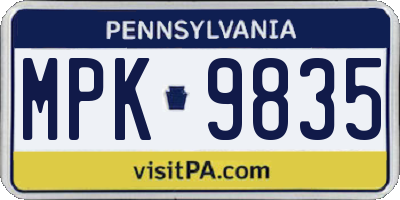 PA license plate MPK9835