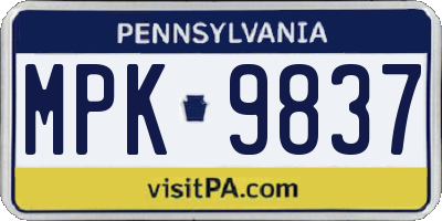 PA license plate MPK9837