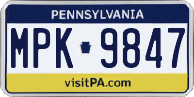 PA license plate MPK9847