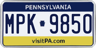 PA license plate MPK9850