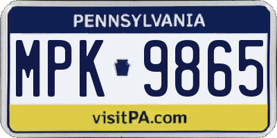 PA license plate MPK9865