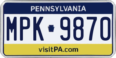 PA license plate MPK9870