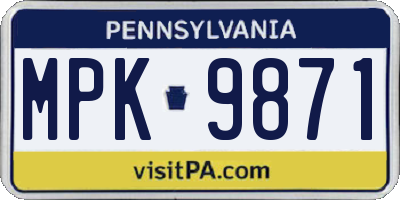 PA license plate MPK9871