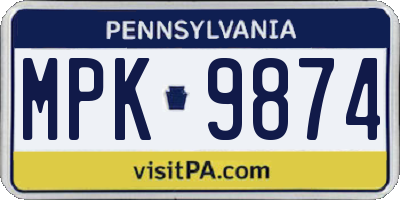 PA license plate MPK9874