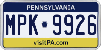 PA license plate MPK9926