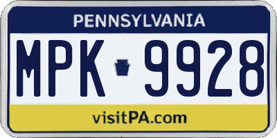 PA license plate MPK9928