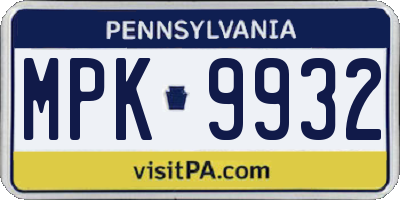 PA license plate MPK9932