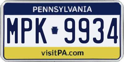 PA license plate MPK9934