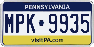 PA license plate MPK9935
