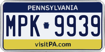 PA license plate MPK9939