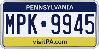 PA license plate MPK9945