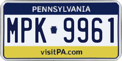 PA license plate MPK9961