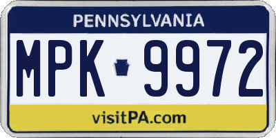 PA license plate MPK9972