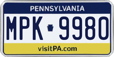 PA license plate MPK9980