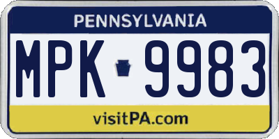 PA license plate MPK9983