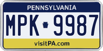 PA license plate MPK9987