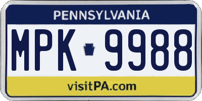 PA license plate MPK9988
