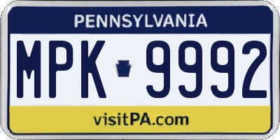 PA license plate MPK9992