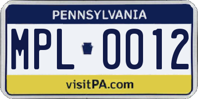 PA license plate MPL0012