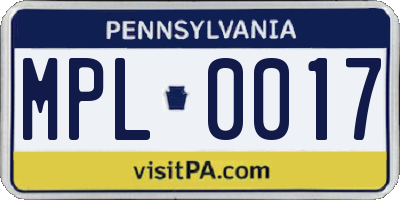 PA license plate MPL0017