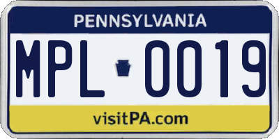 PA license plate MPL0019