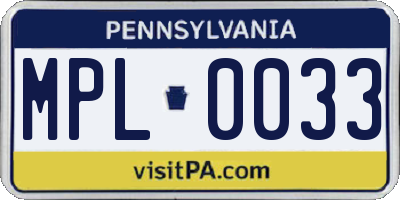 PA license plate MPL0033