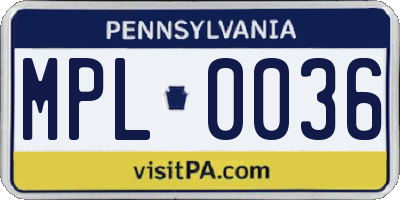 PA license plate MPL0036