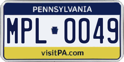 PA license plate MPL0049