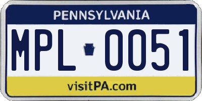 PA license plate MPL0051