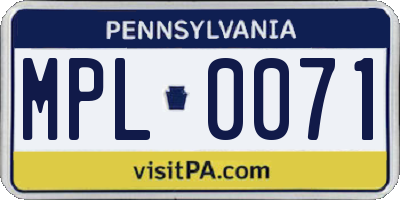 PA license plate MPL0071