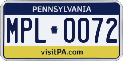 PA license plate MPL0072