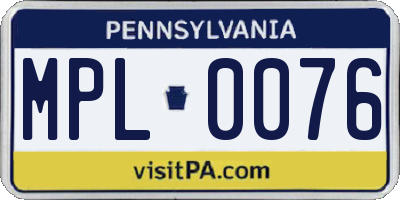 PA license plate MPL0076