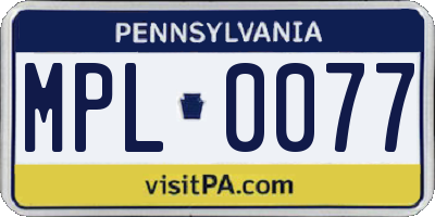PA license plate MPL0077
