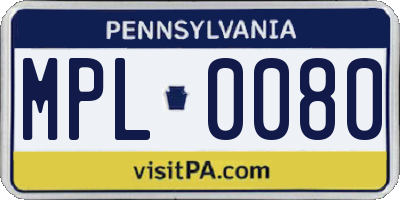 PA license plate MPL0080