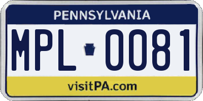 PA license plate MPL0081