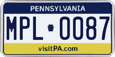 PA license plate MPL0087