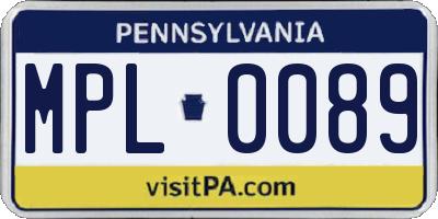PA license plate MPL0089