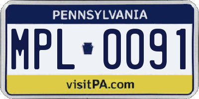 PA license plate MPL0091